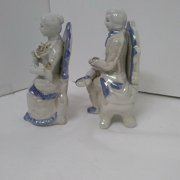 VTGE Male & Female Victorian Figurines 8" Blue & White w/Gold Trim Collectible - Picture 4 of 8